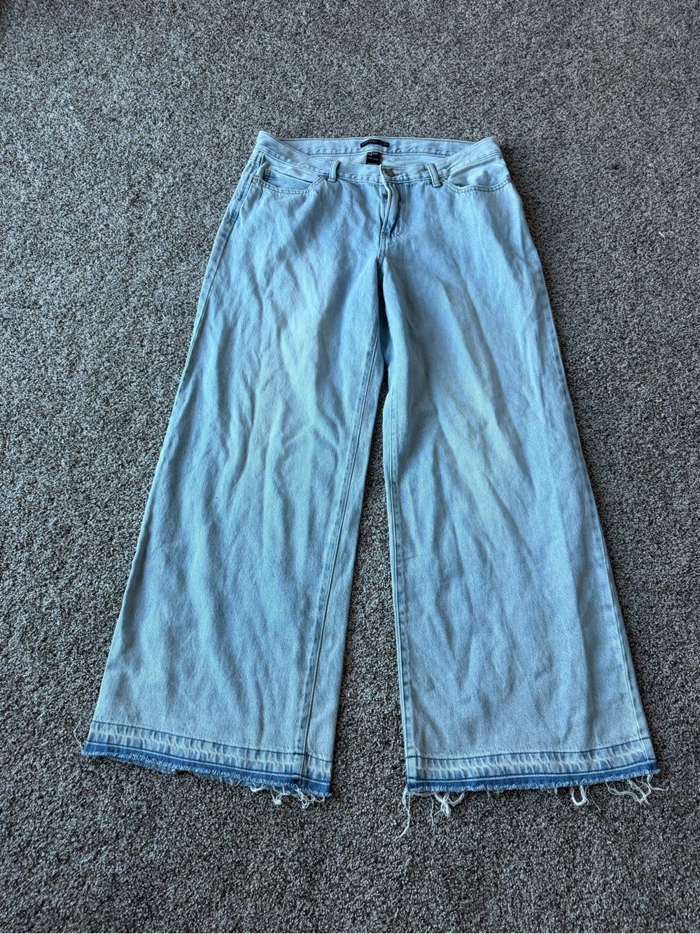 Sincerely Jules Wide Leg Jeans 11/30 Light Wash Raw Frayed Hem Baggy Denim